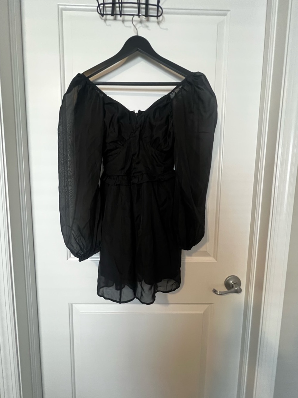 Abercrombie & Fitch Black Mini Dress with Sheer Balloon Sleeves